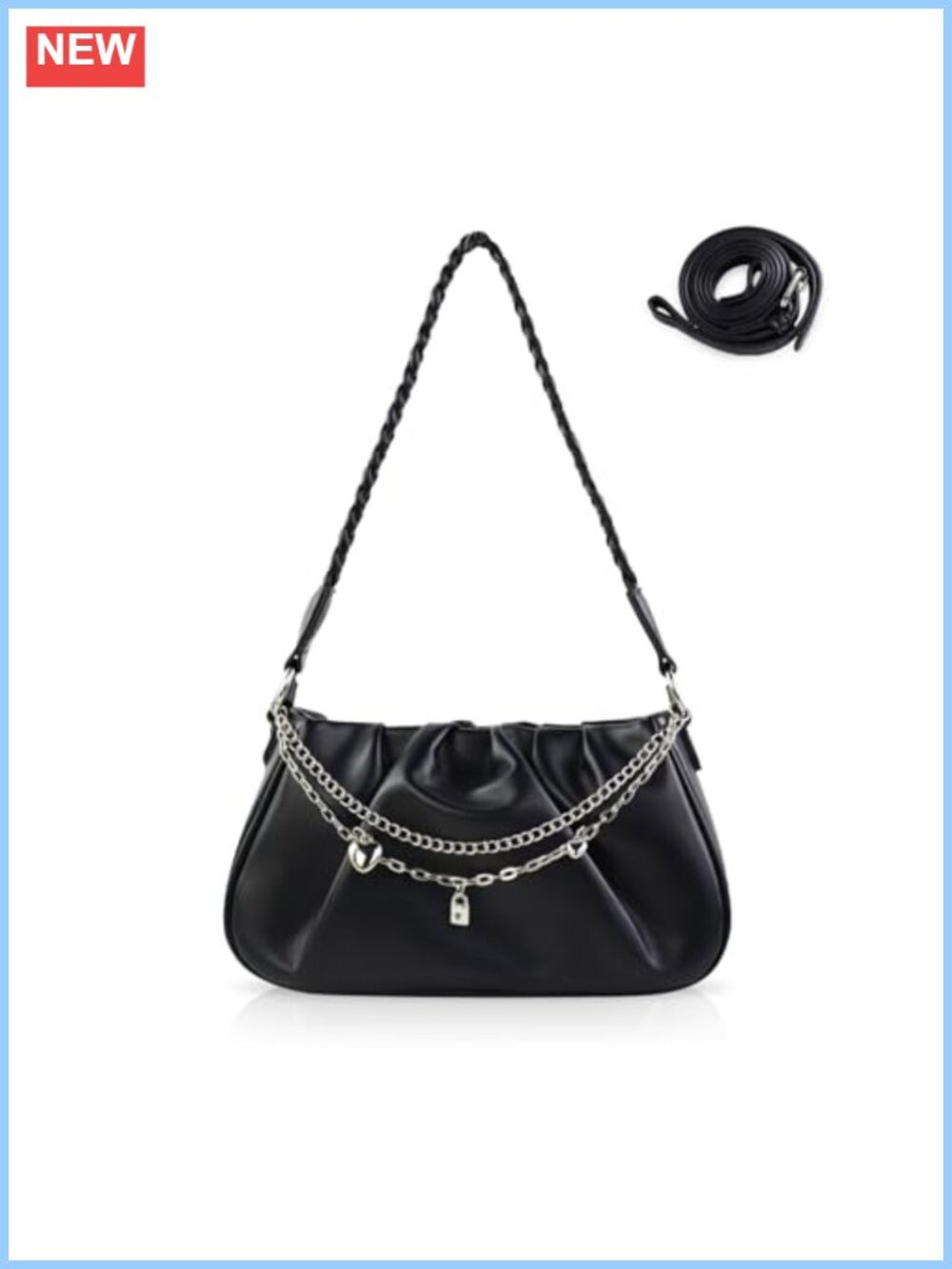 PU Leather Crossbody Bag Underarm Handbag Ruched Shoulder Bag